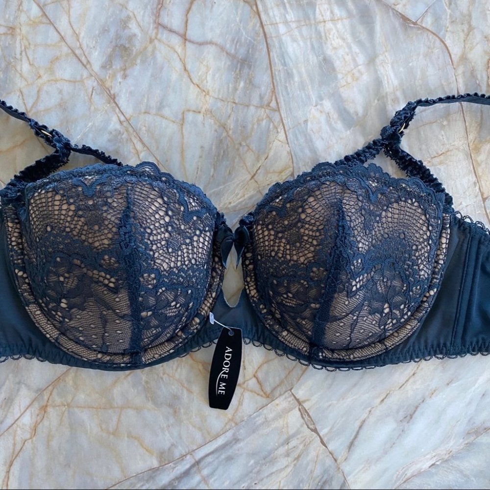 New Adore Me Bra Push-up‎ Padded Blue Navy Lace Bra 36C